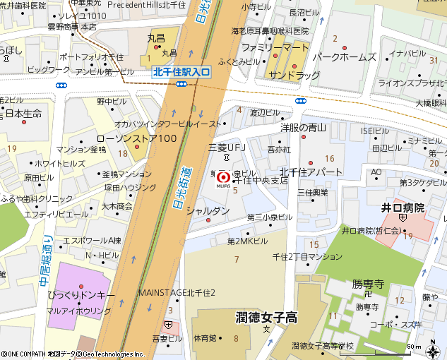千住中央支店付近の地図